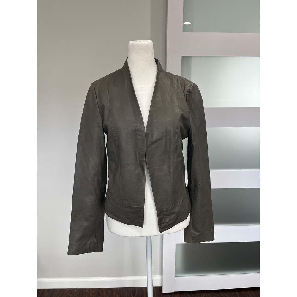 JOIE "Venette" Regal Leather Jacket‎ Gray Taupe Ash Collarless Open Front Size S